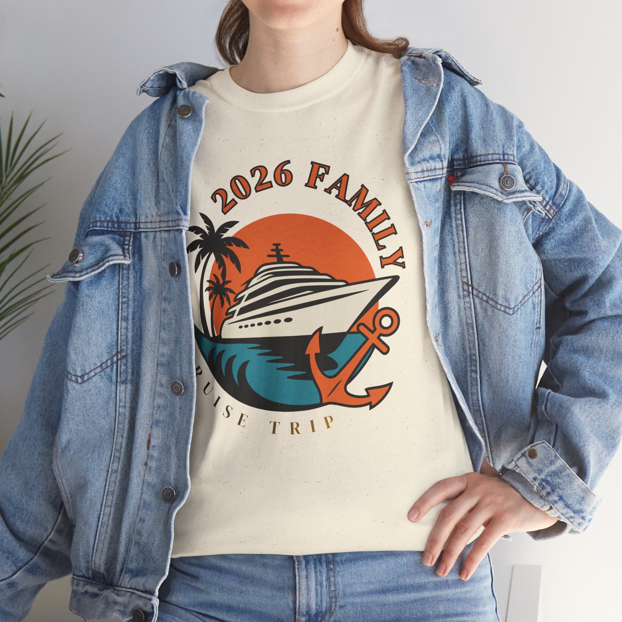 Cruise Trip 2026 Family T-Shirt | Retro Ship, Palm Trees & Anchor Tee