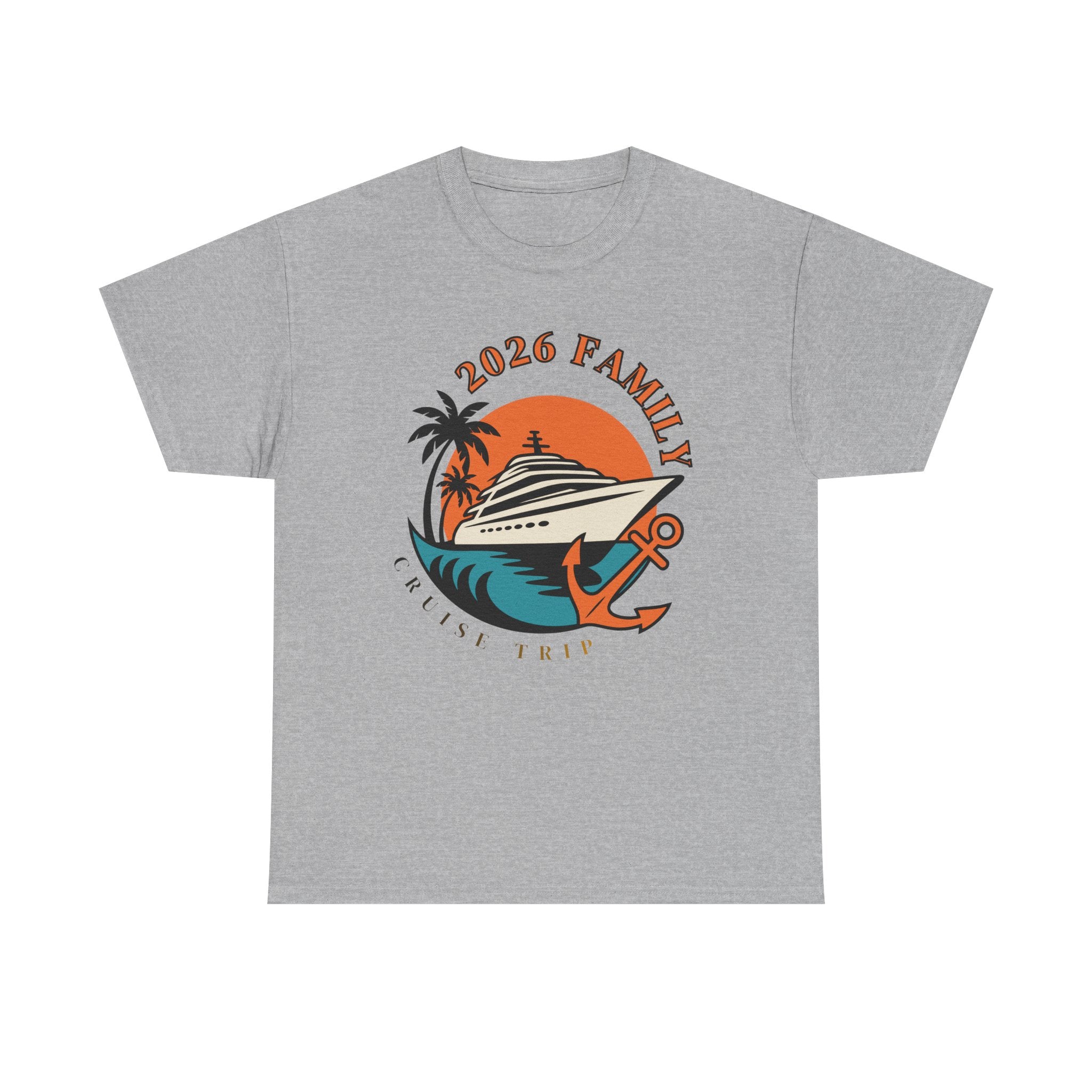 Cruise Trip 2026 Family T-Shirt | Retro Ship, Palm Trees & Anchor Tee