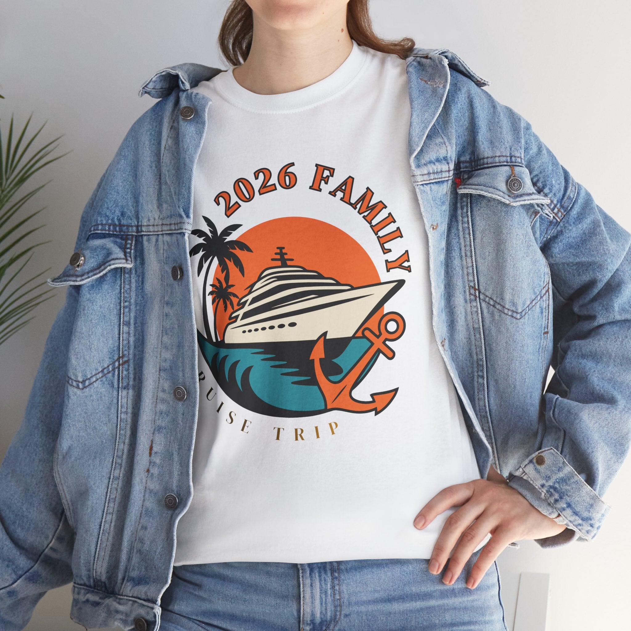 Cruise Trip 2026 Family T-Shirt | Retro Ship, Palm Trees & Anchor Tee