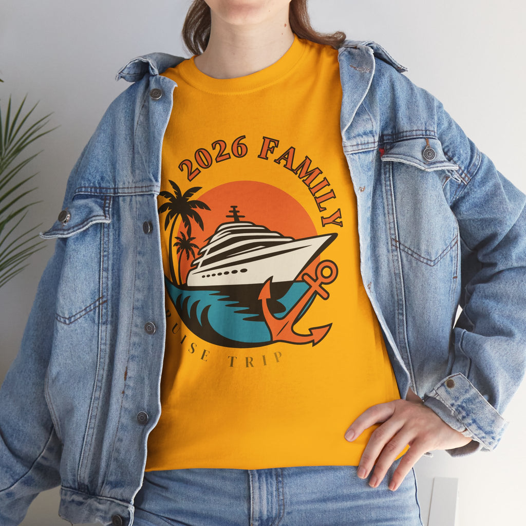 Cruise Trip 2026 Family T-Shirt | Retro Ship, Palm Trees & Anchor Tee