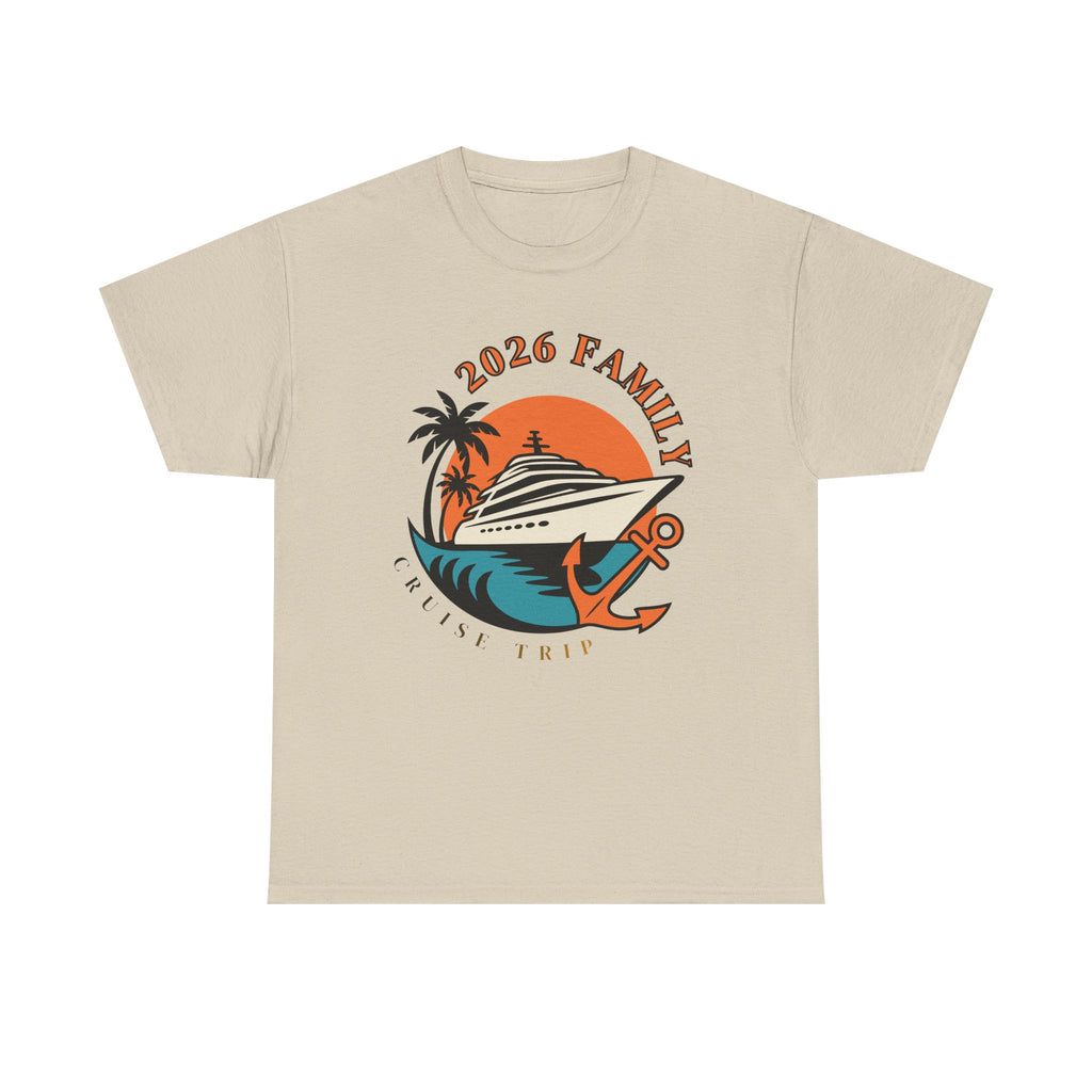 Cruise Trip 2026 Family T-Shirt | Retro Ship, Palm Trees & Anchor Tee