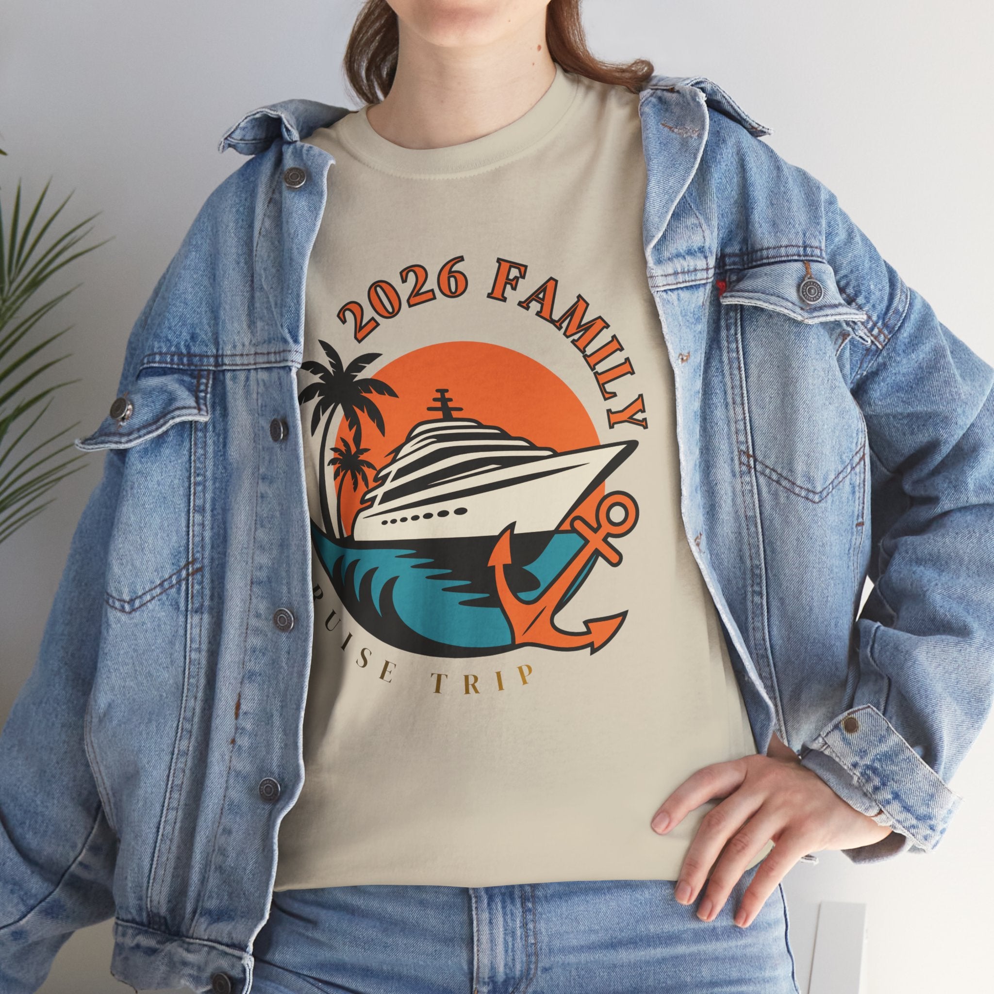Cruise Trip 2026 Family T-Shirt | Retro Ship, Palm Trees & Anchor Tee